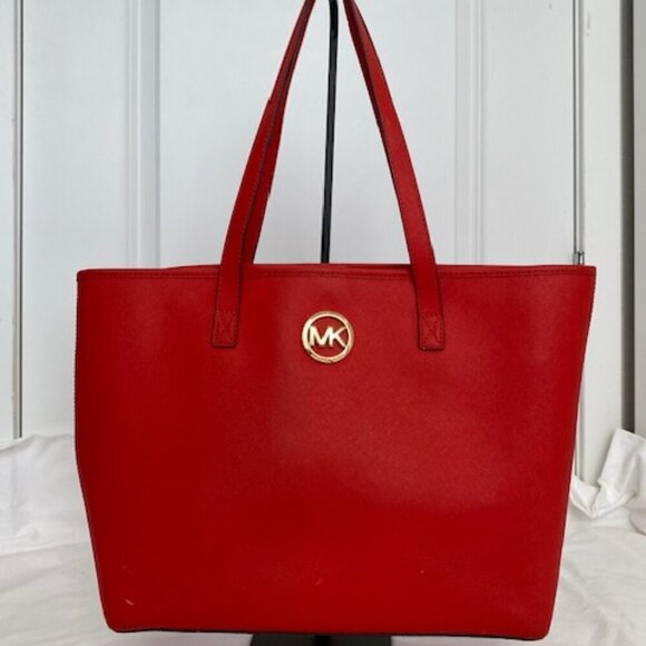 MICHAEL KORS Large Jet Set Orange Saffiano Leather Shoulder Laptop Tote Bag - Picture 2 of 16